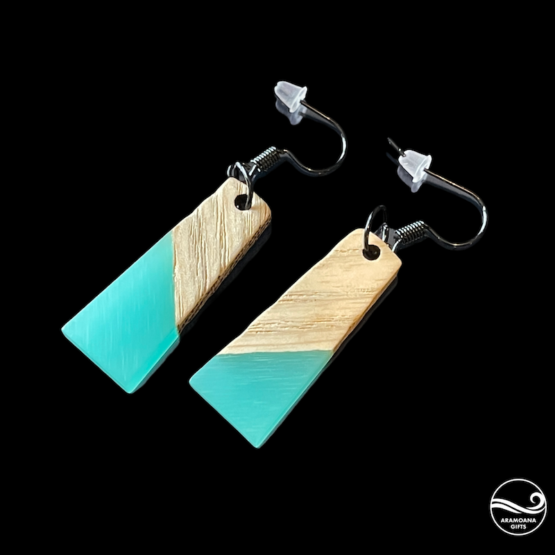 Aqua Hex Wood & Resin Drop Earrings