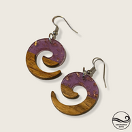 Purple Koru Wood & Resin Drop Earrings
