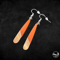 Orange Wood & Resin Hex Earrings