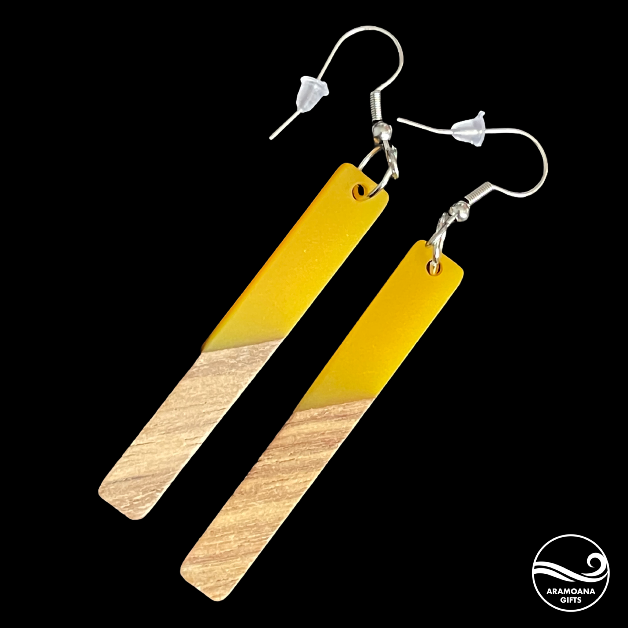 Yellow Rectangle Wood & Resin Drop Earrings