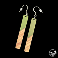 Green Rectangle Wood & Resin Drop Earrings