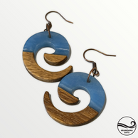 Blue Koru Wood and Resin Earrings