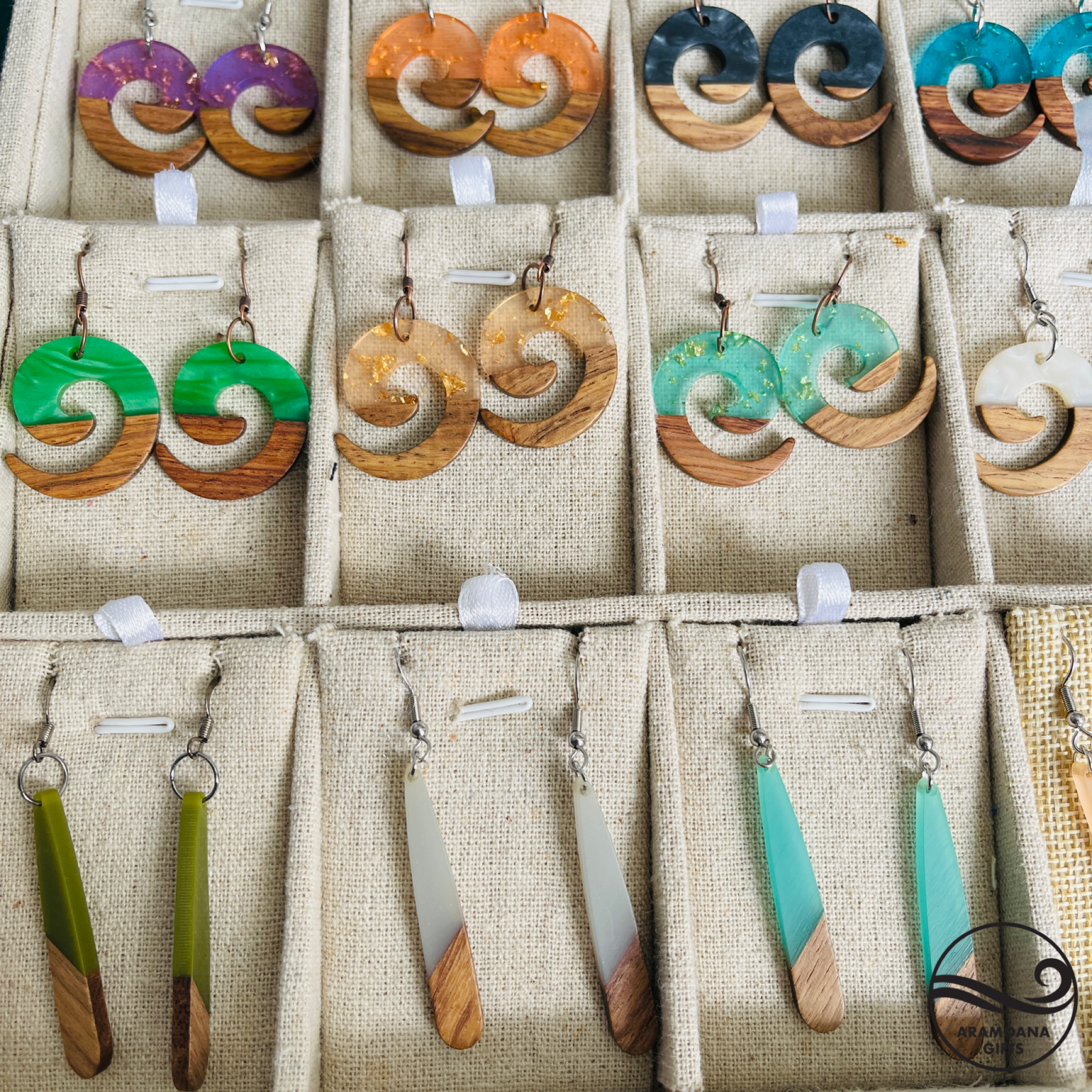 Blue Koru Wood and Resin Earrings