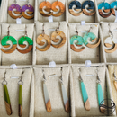 Blue Koru Wood and Resin Earrings